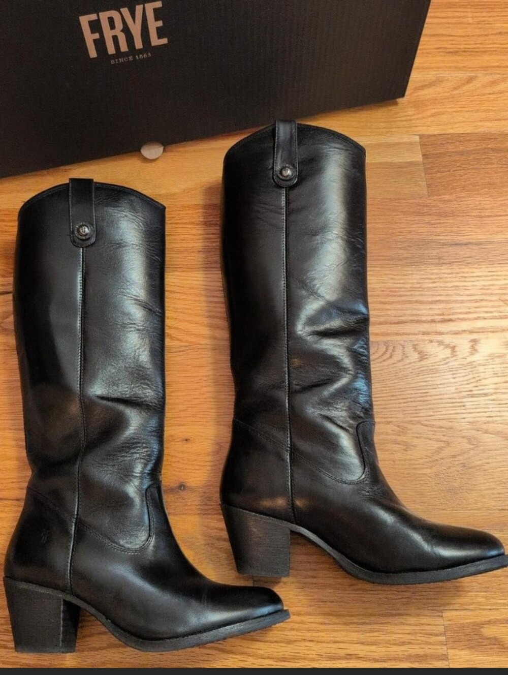 FRYE Jackie Button Black Leather Mid-Calf Western Boots Size 6